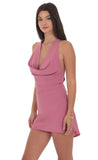 Cowl Neck Halter Dress in Rose Pink