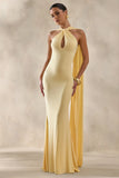 Rhoda Lemon Twist Halter Neck Cape Maxi Dress