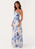 Tayla Linen Maxi Dress Serene Sky Floral
