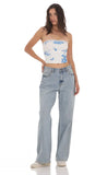 Strapless Floral Top in White