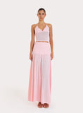 Pink Contrast Knit Drop Waist Maxi Skirt
