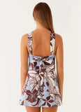 Keira Linen Micro Mini Dress Bluewood Blossom