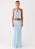 Mena Chiffon Spot Maxi Skirt Blue