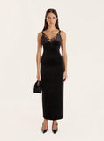 Black Velvet Lace Trim Midaxi Dress