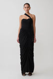 Micaela Chiffon Gathered Maxi Dress Black