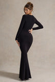 Denisse Black Long Sleeve Cut Out Twisted Maxi Dress