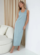 Mint Twist Back Satin Maxi Dress