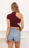 Tied Down Crop Top in Burgundy Shimmer