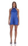 Satin Halter Shift Dress in Royal Blue
