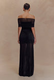 Caspian Slinky And Mesh Off Shoulder Maxi Dress Black