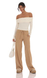 Soft Ribbed Straight Pants in Camel