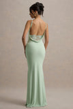 Francoise Light Green Cowl Neck Backless Maxi Dress With Lace Insert