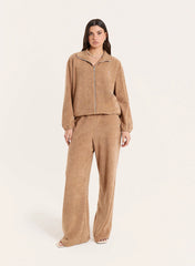 Beige Towelling Funnel Neck Jacket