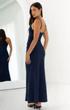 Gracy Navy Crepe Formal Maxi Dress