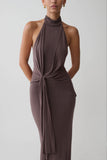 Cindylou Halter Knit Maxi Dress Peppercorn