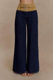 Miranda Faux Suede Belted Denim Wide Leg Jeans Indigo Blue