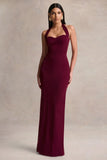 Robyn Burgundy Sweetheart Neck Maxi Dress