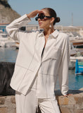 Off White Contrast Stitch Linen Oversized Shirt
