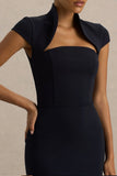 Elsie Navy Cut Out Neck Midi Dress With Short Sleeves