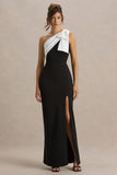 Kiri Black White One Shoulder Bow Maxi Dress