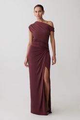 Alyn Off Shoulder Draped Maxi Dress Dark Plum