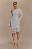 Kayden Fringe Off Shoulder Knit Mini Dress Ivory