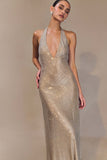Genie Diamante Halter Midi Dress Nude