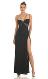 Rhinestone Crepe Cutout Maxi Dress in Black