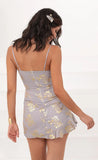 A line Frill Dress in Dusty Lilac and Gold Floral