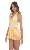 Mesh Floral Halter Romper in Yellow