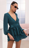 Ruffled Romper in Hunter Green Chiffon