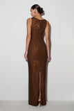 Magnolia Sleeveless Diamante Maxi Dress Chocolate