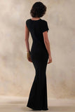 Blaire Black Asymmetric Neck Maxi Dress With Gold Detailing