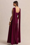 Amelisse Burgundy Plunge Neck Maxi Dress With Ruched Detailing