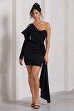Surprise Black One Sleeved Corset Mini Dress With Draping