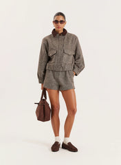 Brown Cropped Collared Trucker Jacket