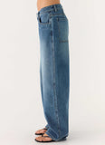 Stevie Low Rise Barrel Leg Denim Jeans Mid Wash Blue