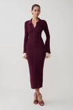 Amirose Ruffle Knit Midi Dress Plum