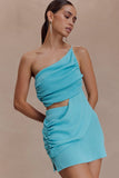 Corah Drape Knit Top Cyan Blue