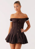 Jumana Off Shoulder Mini Dress Toffee Stripe