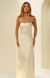 Astlee Yellow Satin Formal Maxi Dress
