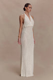 Deeliah Halterneck Crochet Maxi Dress Ivory