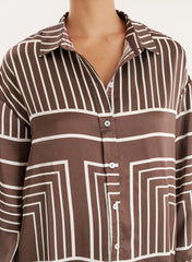 Chocolate Abstract Print Satin Shirt