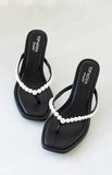 Selena Black Pearl Detail Thong Heels