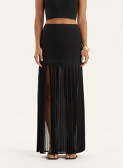 Black Side Split Pleated Maxi Skirt