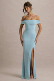 Law of Attraction Powder Blue Bardot Draped Split Maxi Dress