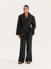 Black Cinched Waist Tailored Blazer