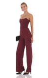 Strapless Pointed Corset Jumpsuit in Burgundy