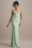 Francoise Light Green Cowl Neck Backless Maxi Dress With Lace Insert