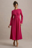 Cassiopeia Lemon Long Sleeve Midi Dress With Cross Waist